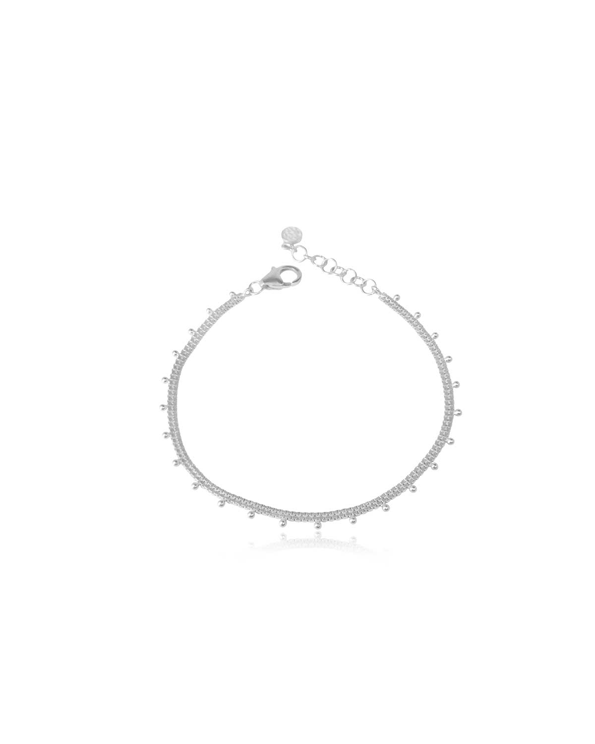 Adjustable sterling silver bracelet with handmade ball detailing and a polished finish