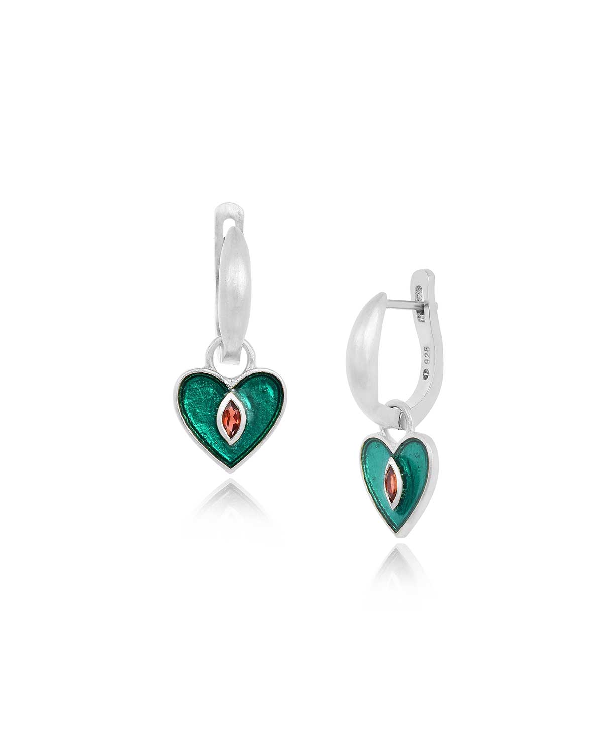 "Garnet" Love Heart Sterling Silver Mini Hoop