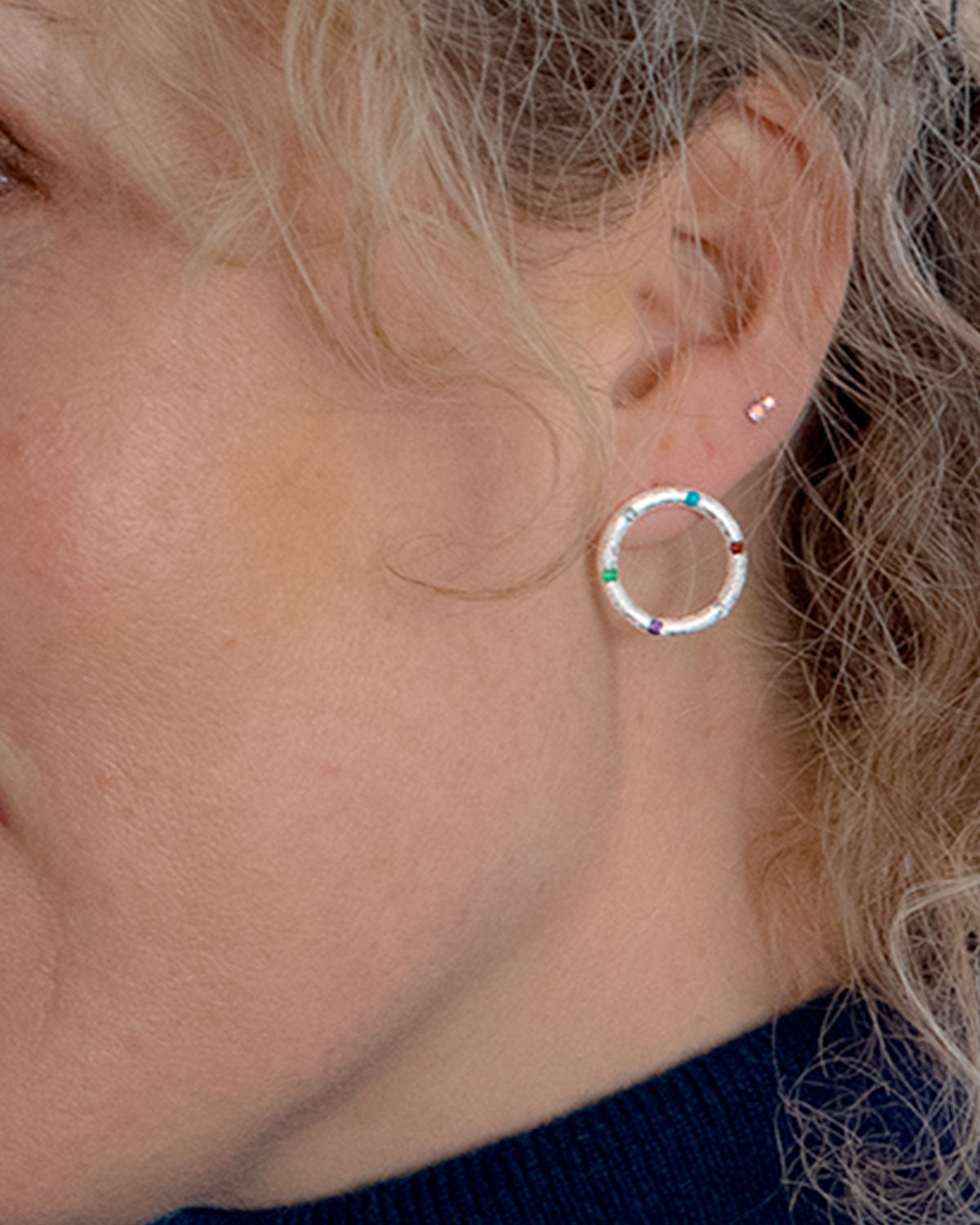 Circle Silver Stud Earrings - Moon London