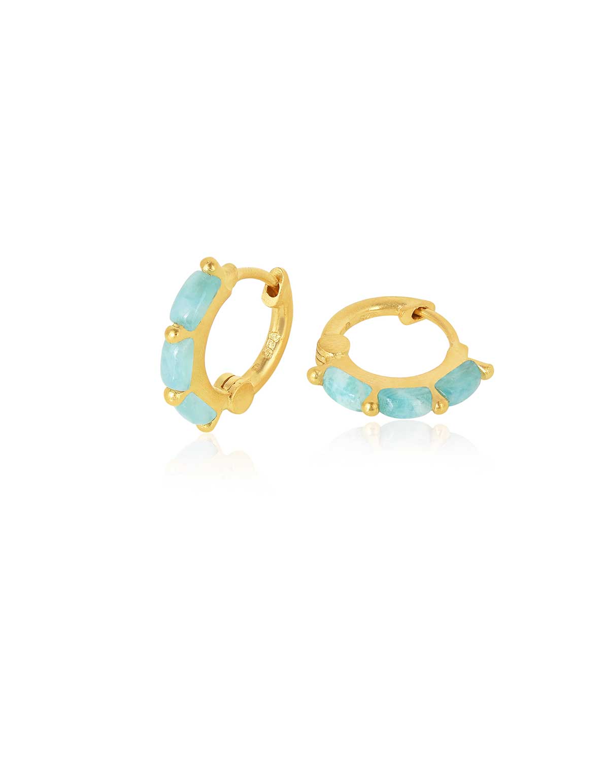 Luxury gold mini hoop earrings with amazonite gemstones