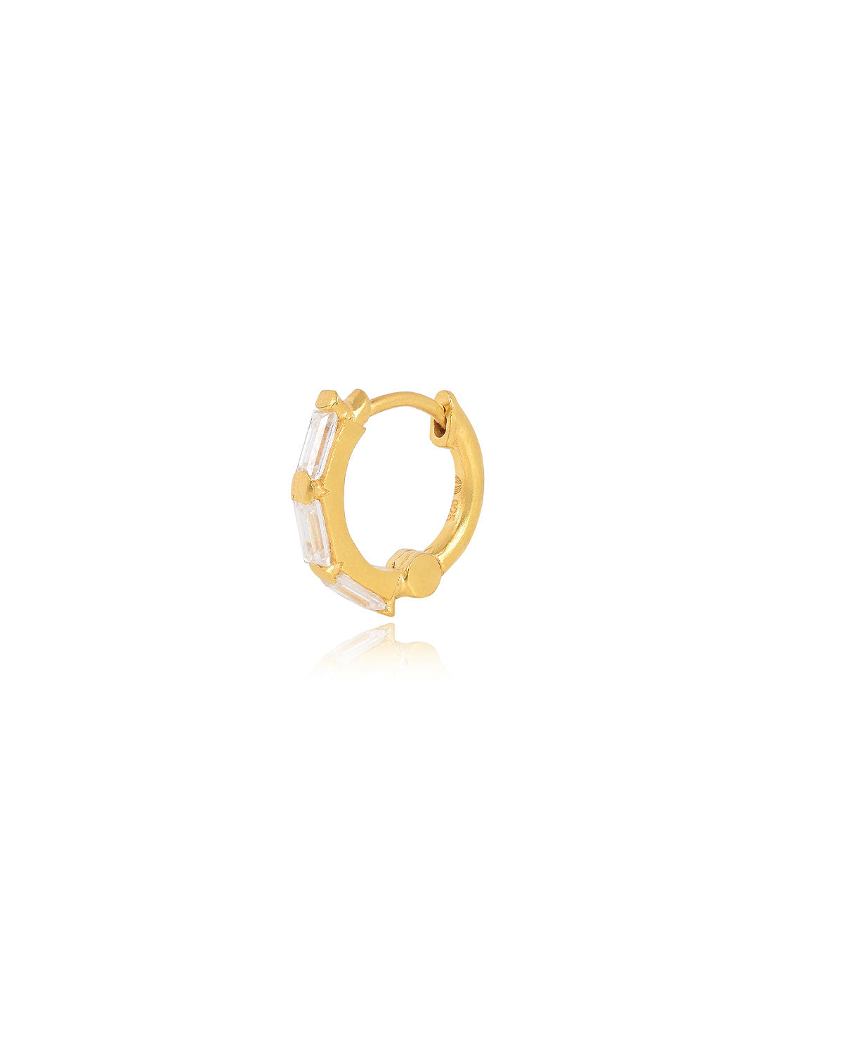 Polished gold mini hoop earrings with sparkling baguette cubic zirconia