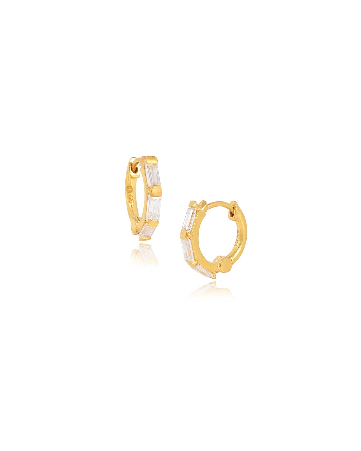 Small gold mini hoop earrings with AAA baguette cubic zirconia