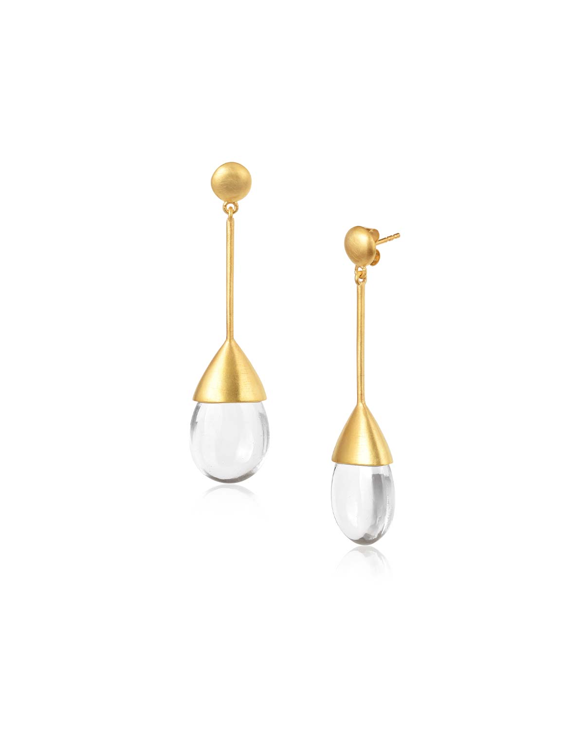 Drop earrings with natural crystal gemstones in a neutral tone, handcrafted in gold vermeil and sterling silver