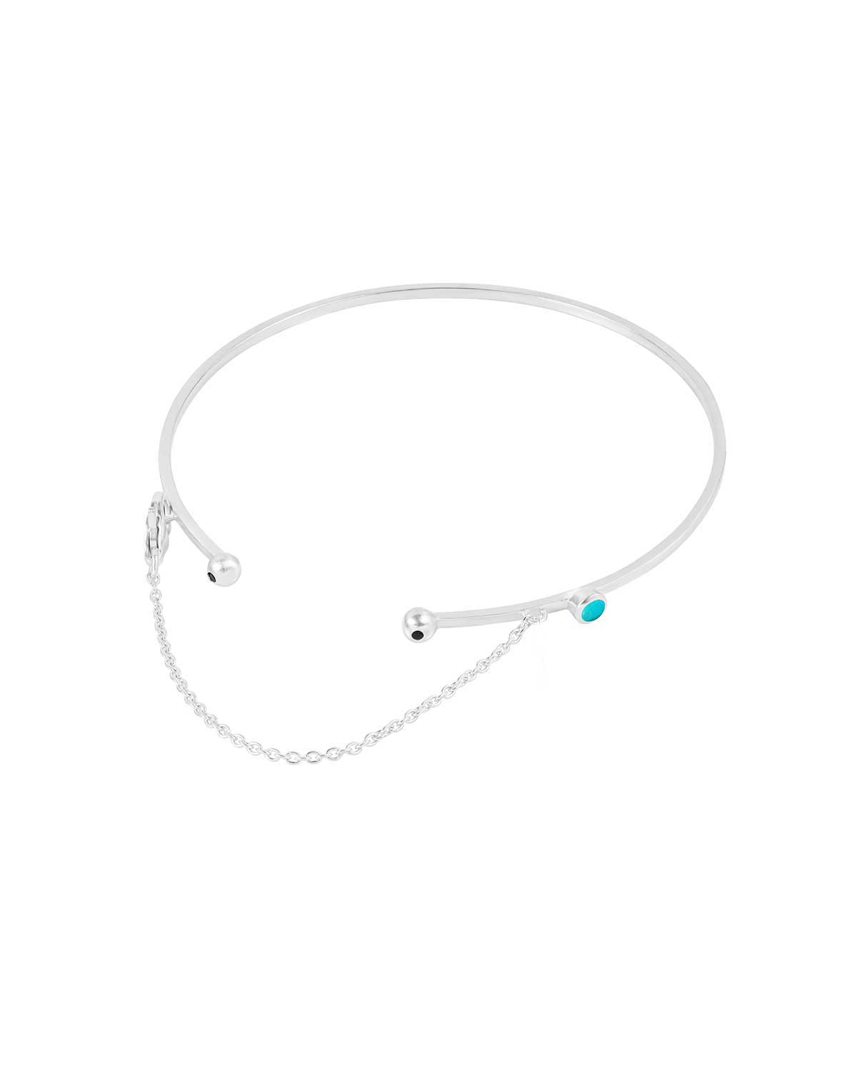 Sterling silver arm cuff with black spinel, green onyx, and turquoise gemstones