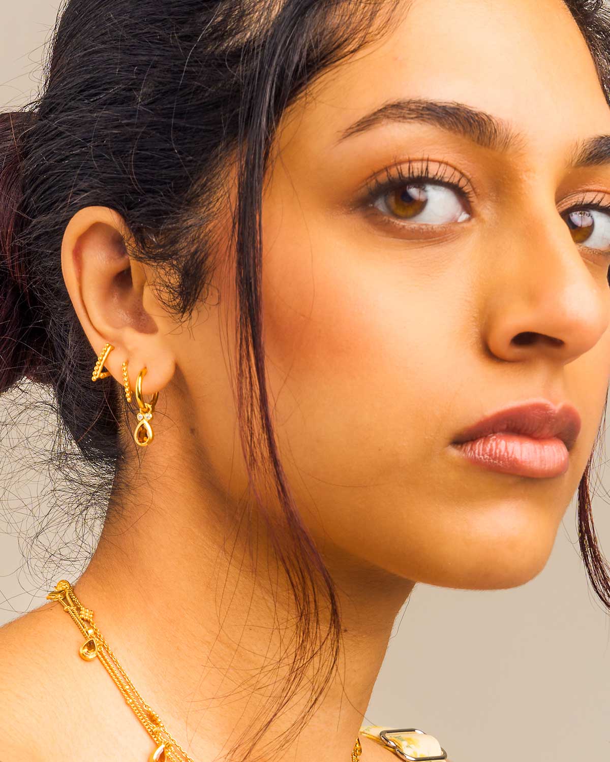 Citrine Gemstone Sterling Silver Tear Drop Mini Hoops