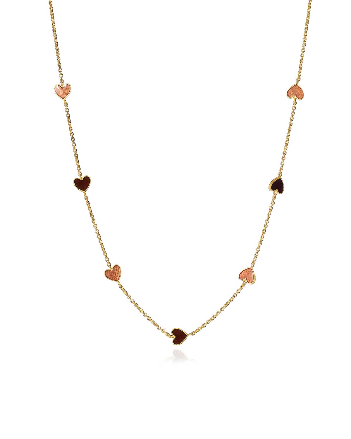 Gold necklace with lipstick colour enamel heart pendant and polished finish