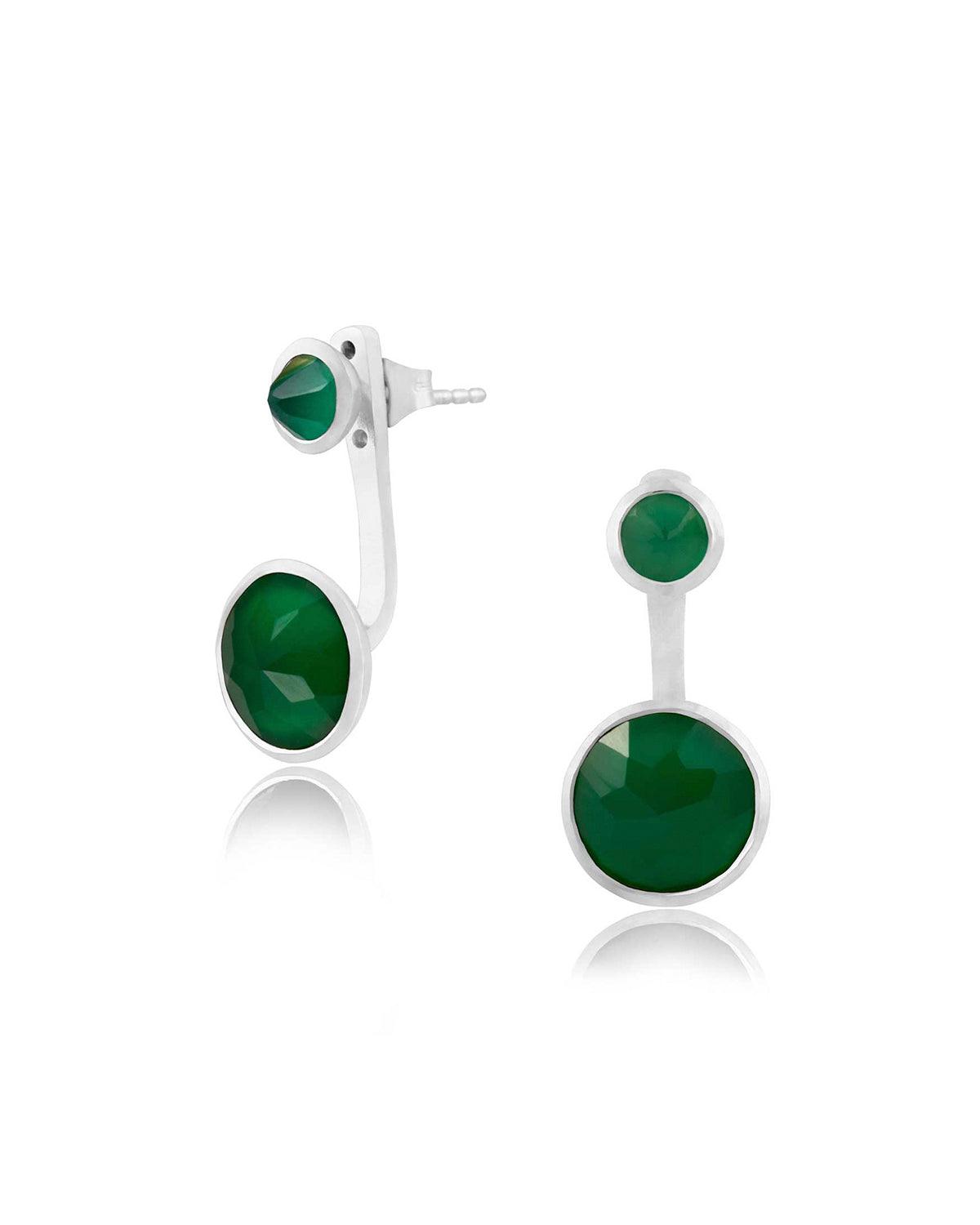 Indi Green Onyx Twin Gem Silver Earrings - Moon London