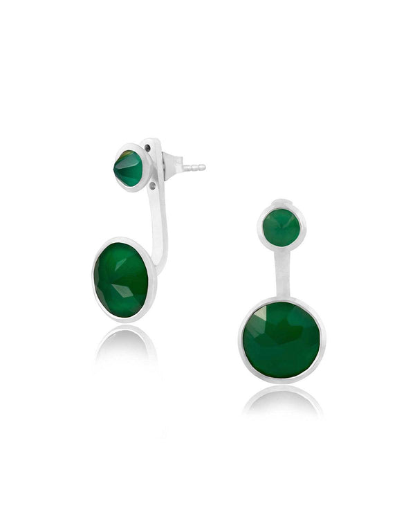 Indi Green Onyx Twin Gem Silver Earrings
