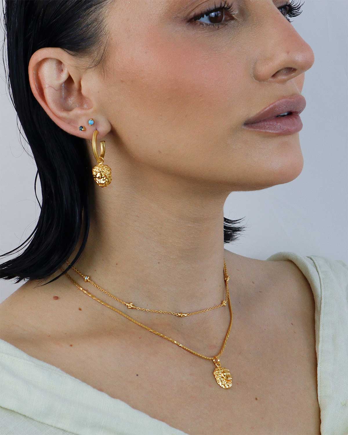 "Loren" The Lion Gold Charm Hoops