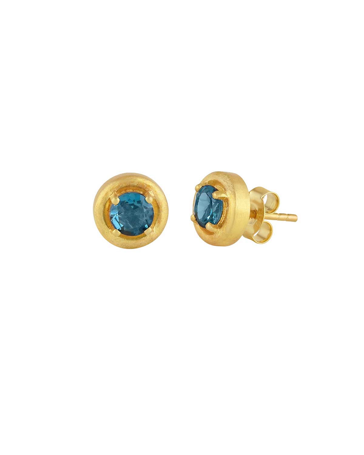 Gold vermeil stud earrings with natural London blue topaz gemstones