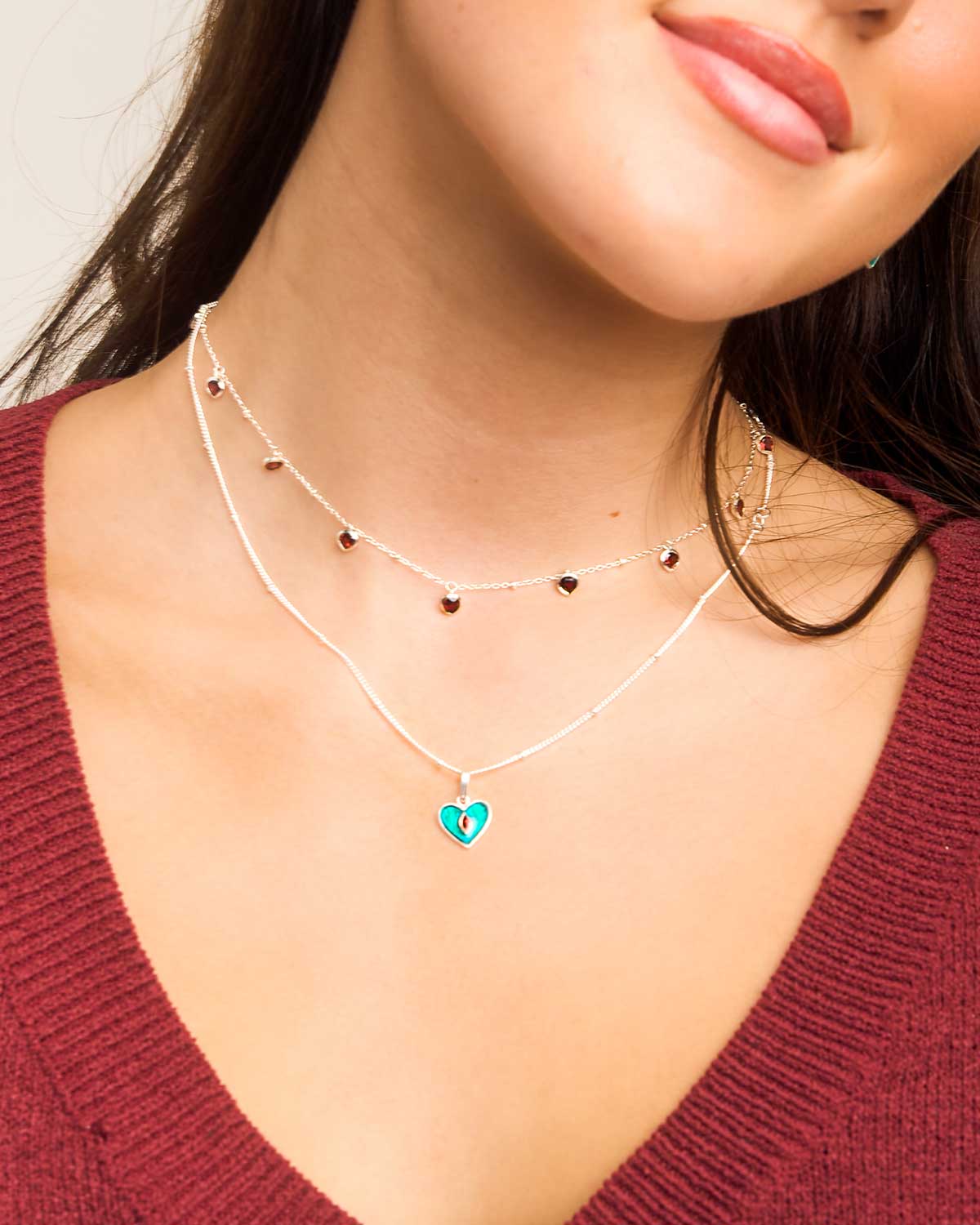 "Garnet" Heart Pendent Sterling Silver Adjustable Necklace