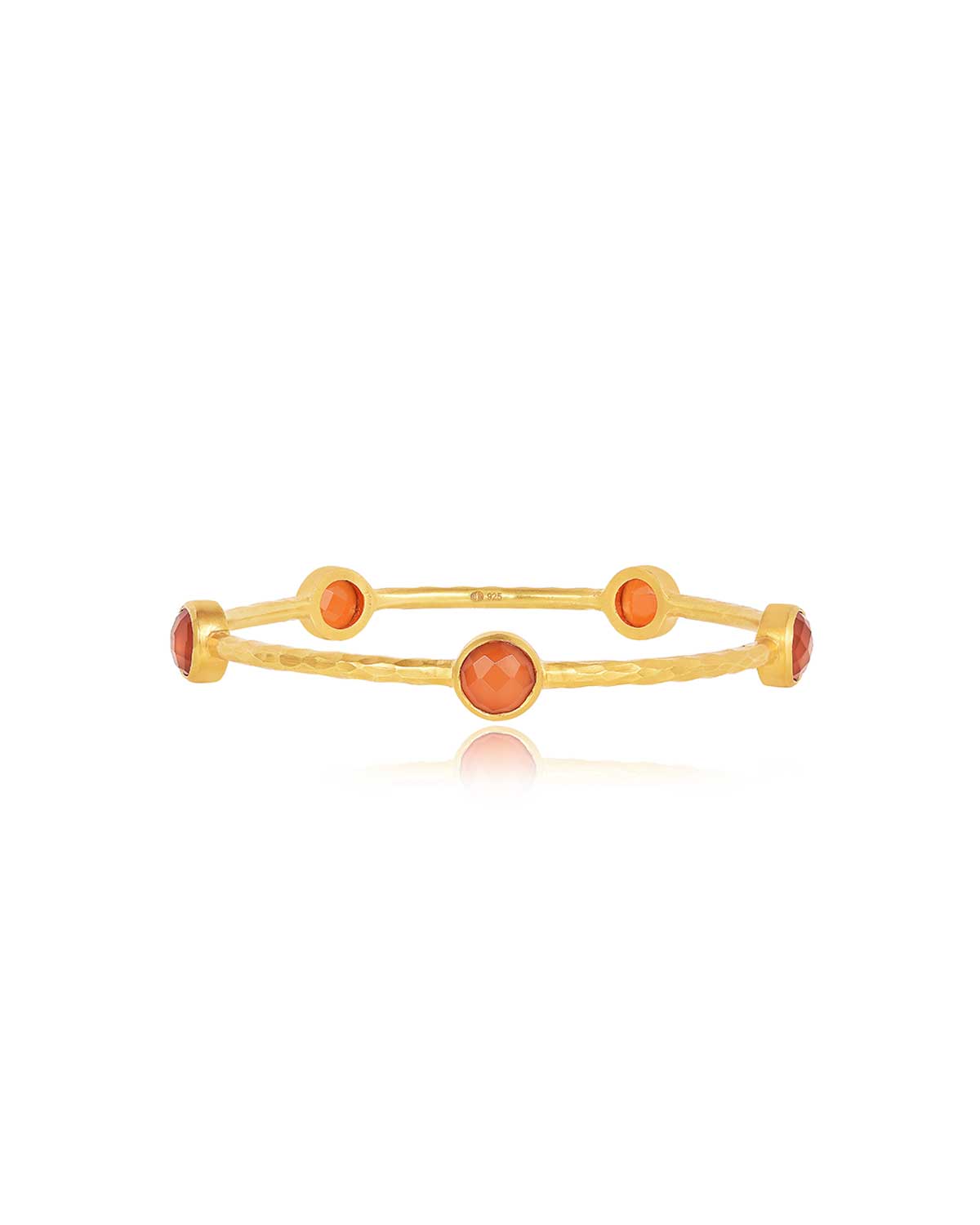 Gold bangle with a natural carnelian gemstone and hammered finish