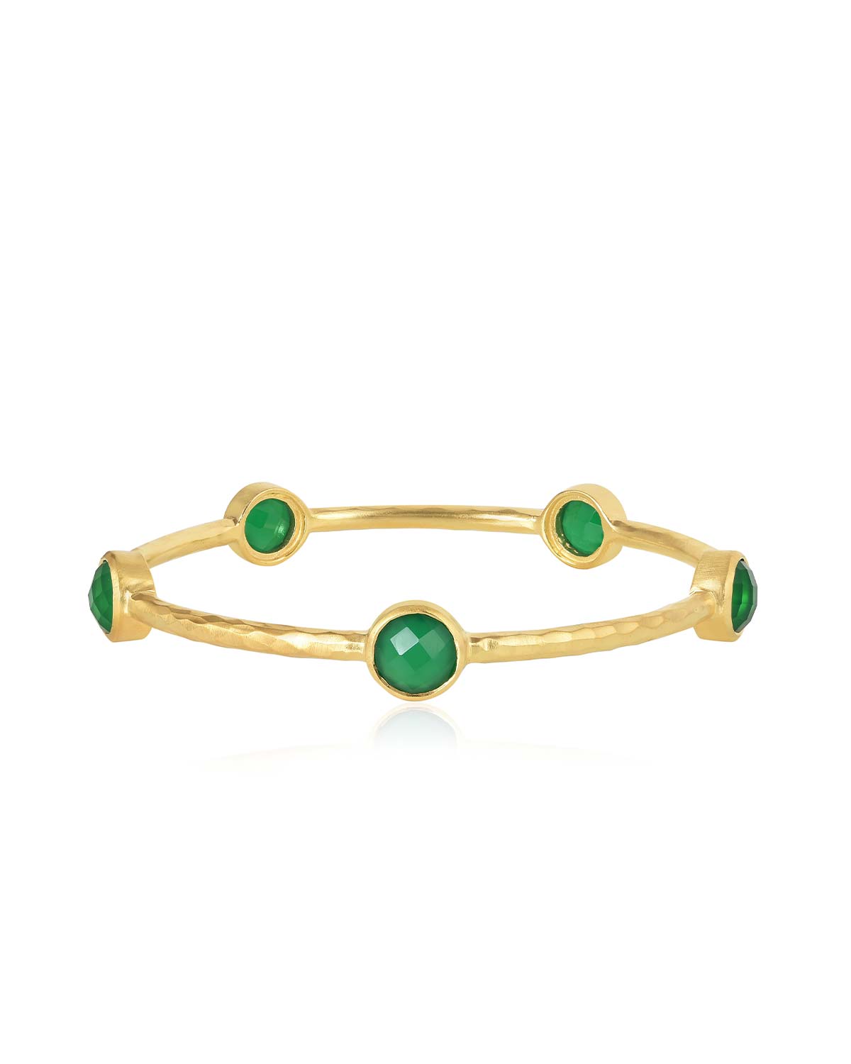 Customizable bold gold bangle with natural green onyx gemstones