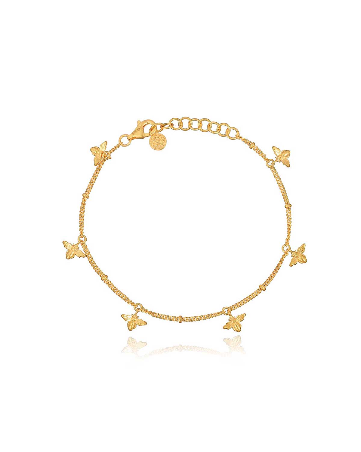 Gold adjustable bracelet with multiple handcrafted bee details and a polished finish