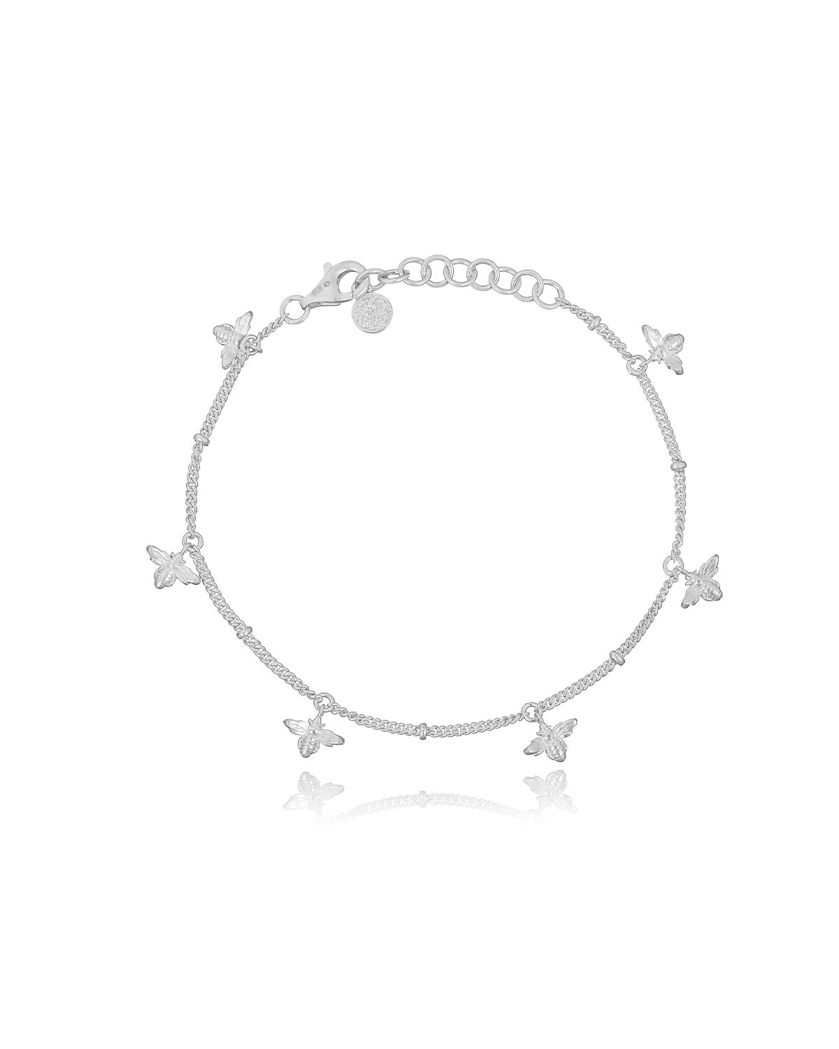 Silver adjustable bracelet with handcrafted bee details and a polished finish