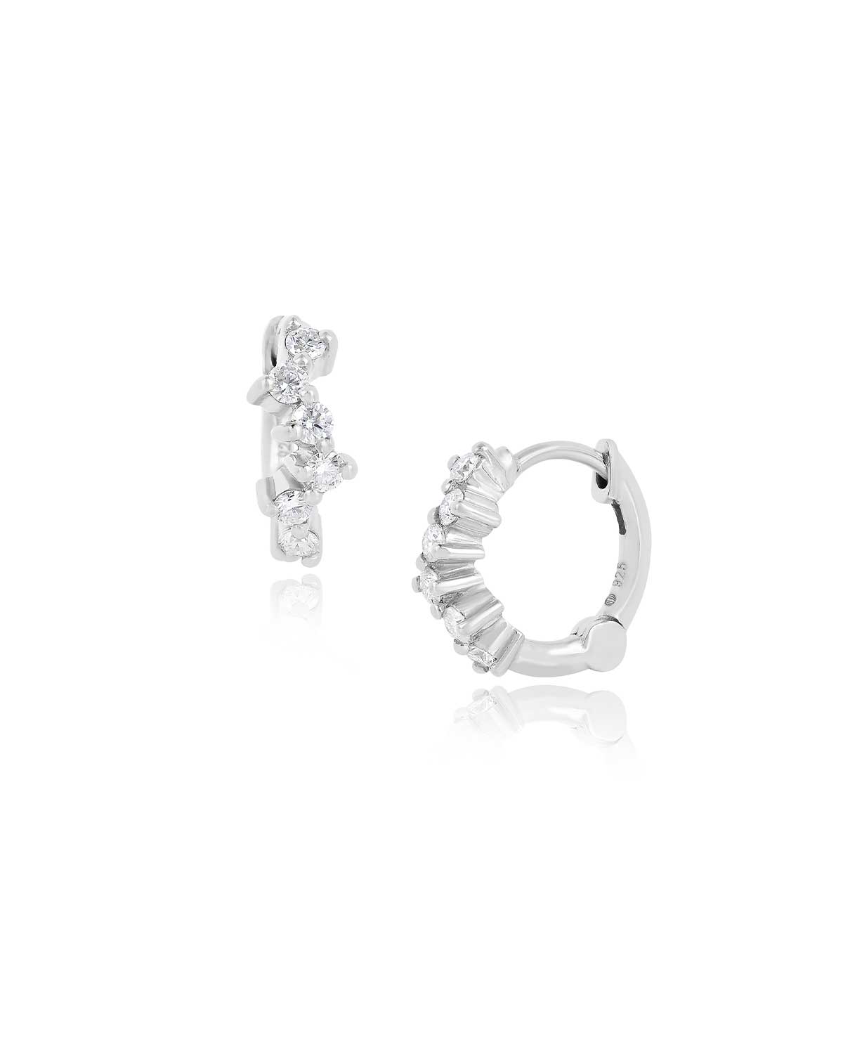 Diamond Cut Moissanite Sterling Silver Mini Hoops