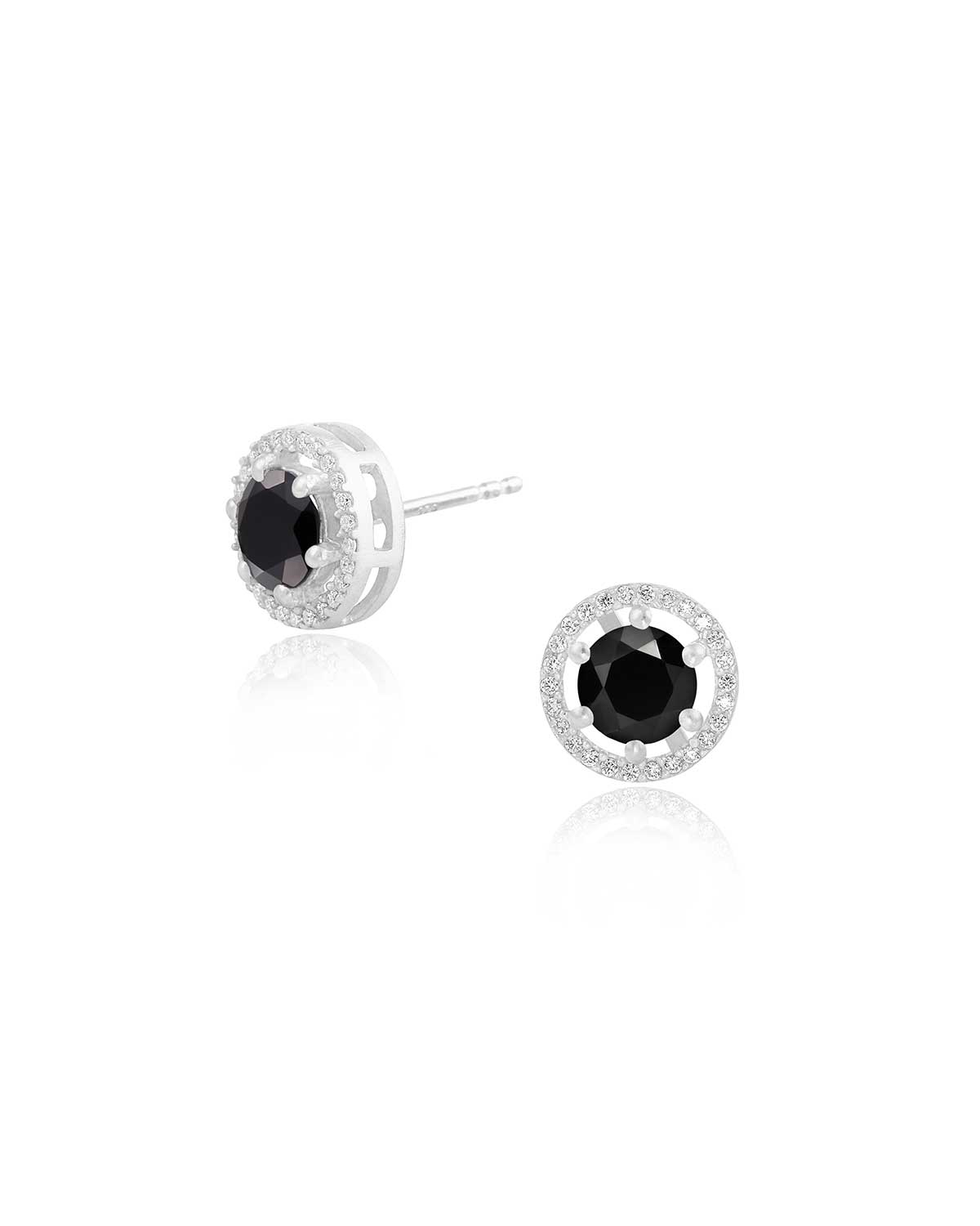 Sterling silver stud earrings with natural gemstone details and a polished finish