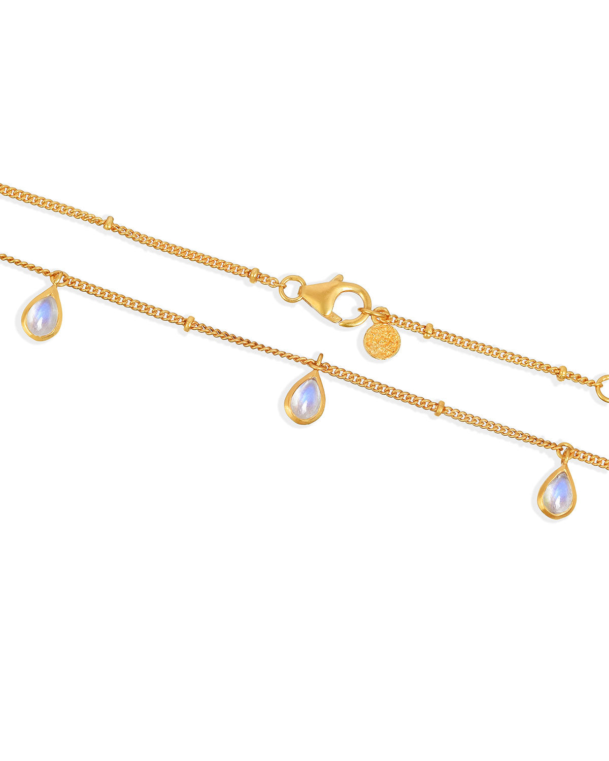 "Rainbow" Natural Moon Stone Adjustable Gold Necklace