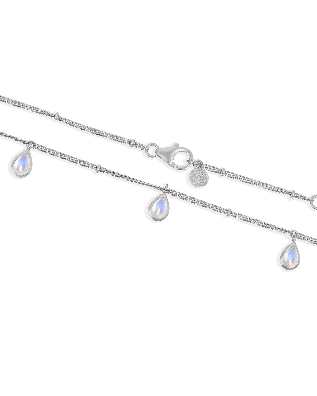 "Rainbow" Natural Moon Stone Adjustable Silver Necklace