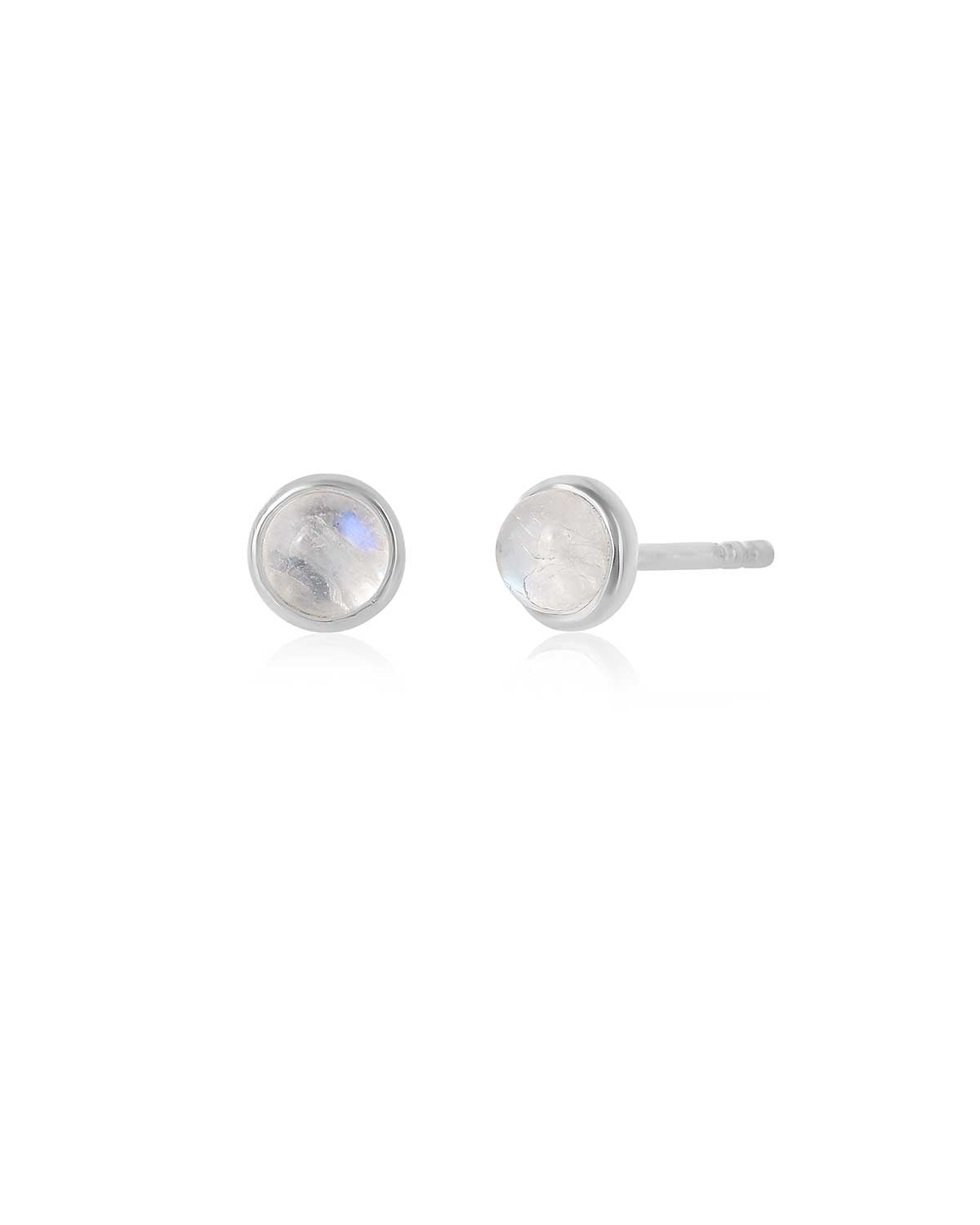 moonstone stud earrings with front and side view 