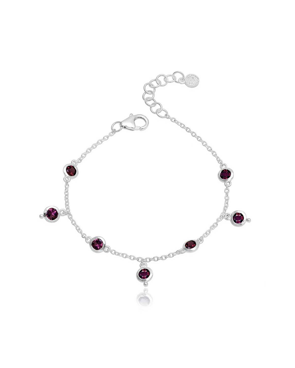 Silver bracelet with rhodolite gemstones and adjustable chain