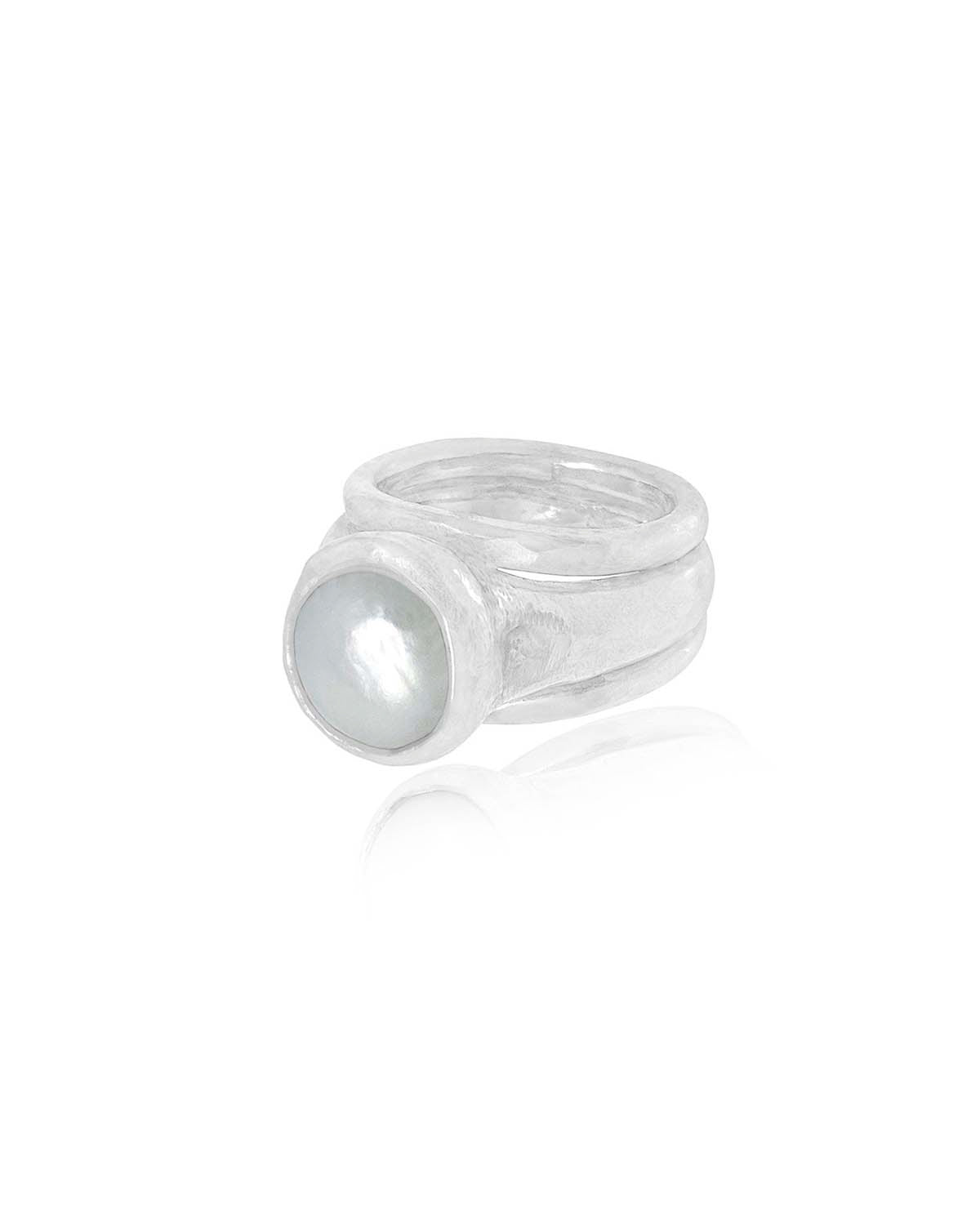 Silver ring with natural baroque pearl and elegant polished finish