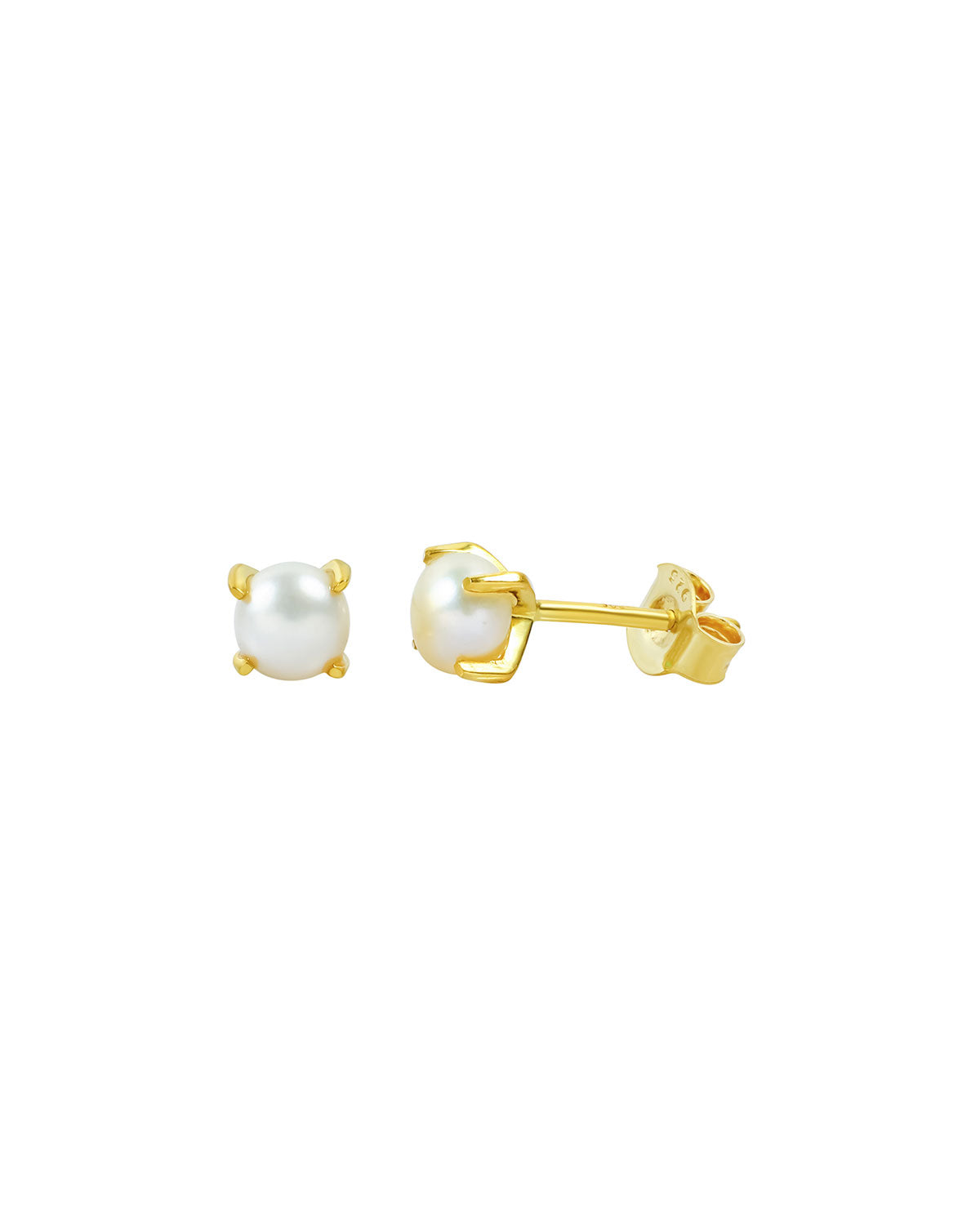 Gold stud earrings with natural pearls in a classic design