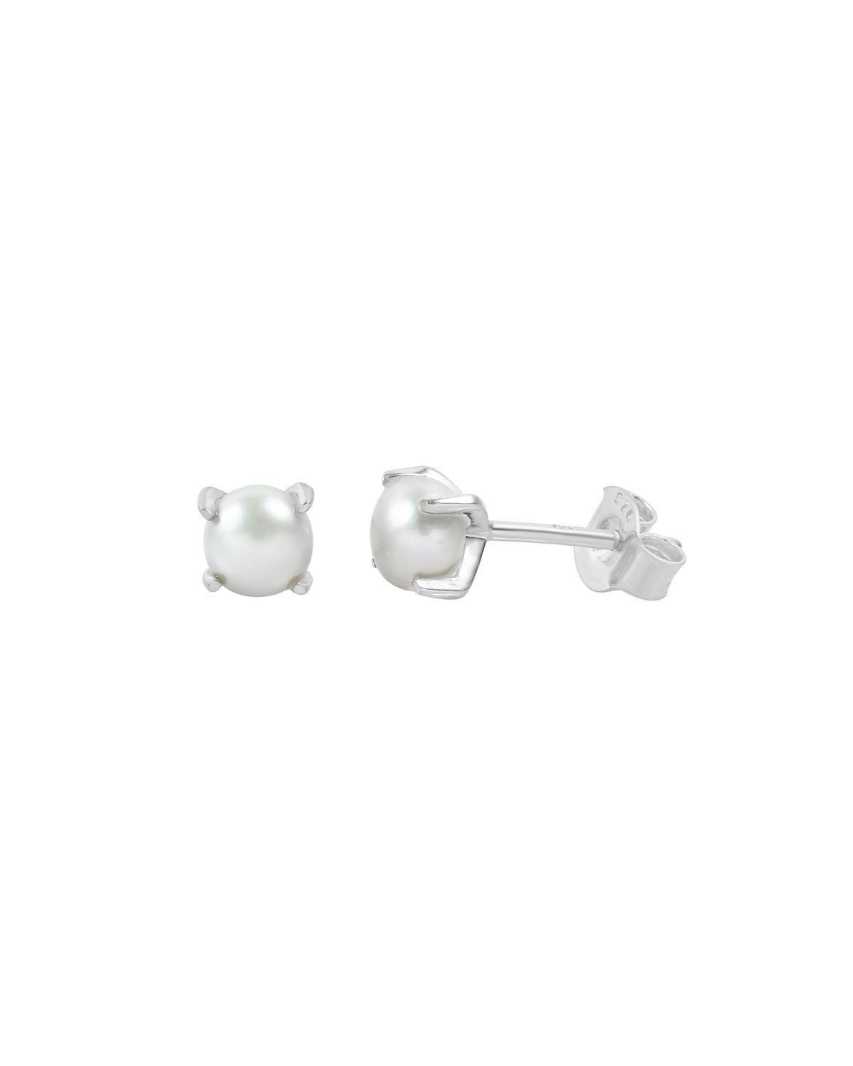 Sterling silver stud earrings with natural pearls in a classic design