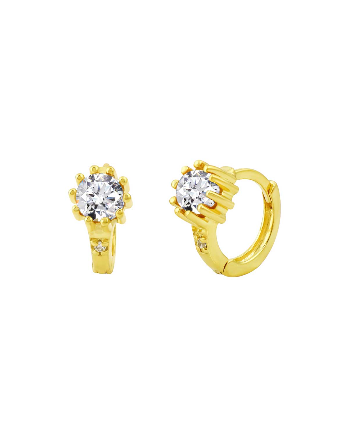 Everyday gold huggie earrings with pink amethyst and cubic zirconia