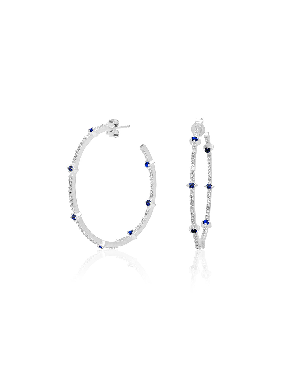 Dazzling Blue Spinal Silver Hoops - Moon London