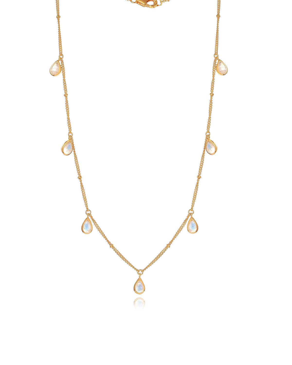 Adjustable gold necklace with a natural teardrop moonstone pendant