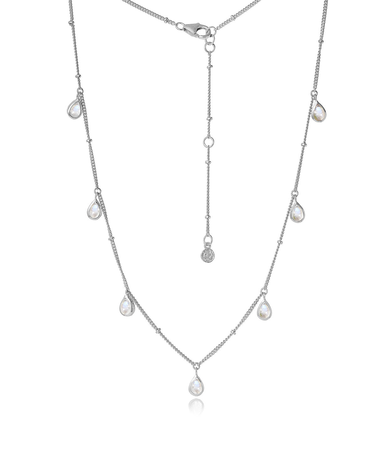 "Rainbow" Natural Moon Stone Adjustable Silver Necklace