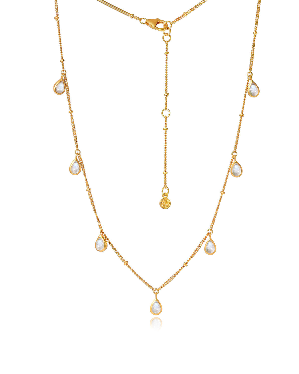 "Rainbow" Natural Moon Stone Adjustable Gold Necklace