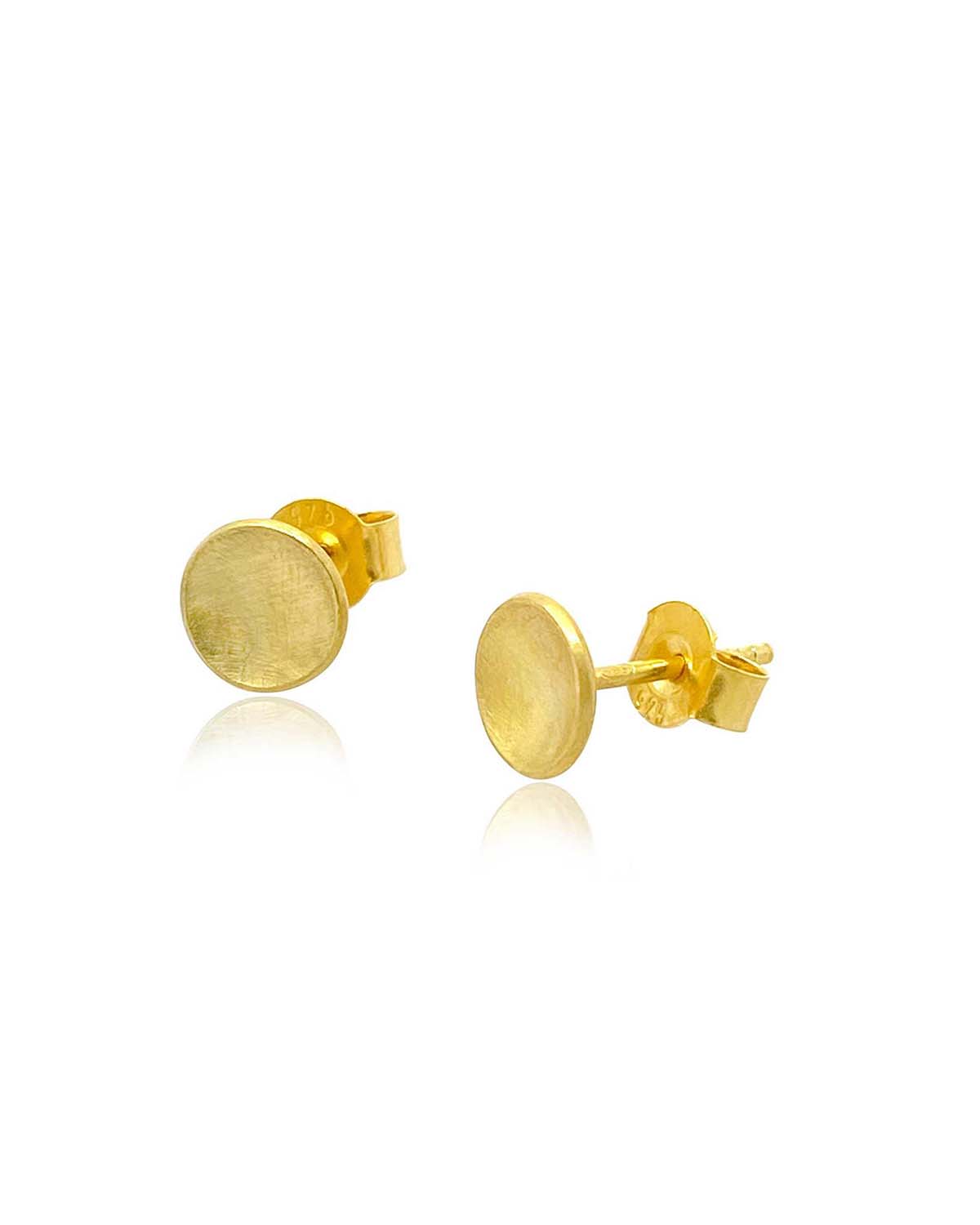 Gold stud earrings with a slightly curved shape and polished finish