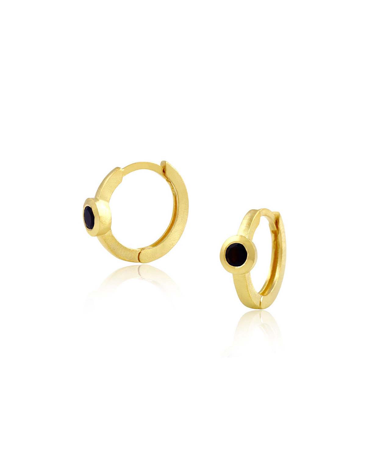 Gold mini hoop earrings with hand-cut black spinel gemstones