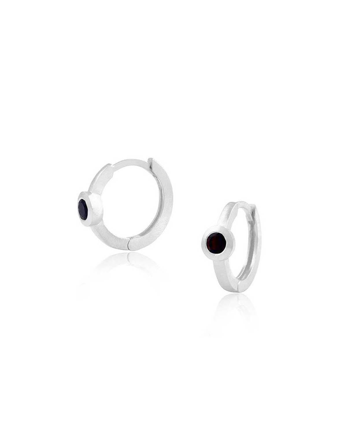 Silver mini hoop earrings with hand-cut black spinel gemstones