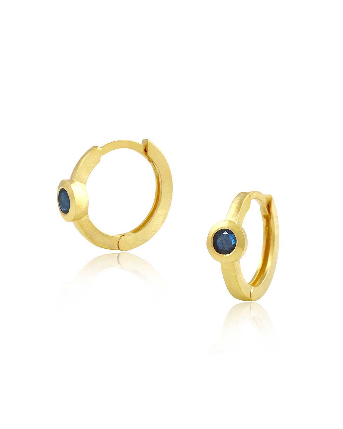 Gold mini hoop earrings with hand-cut labradorite gemstones