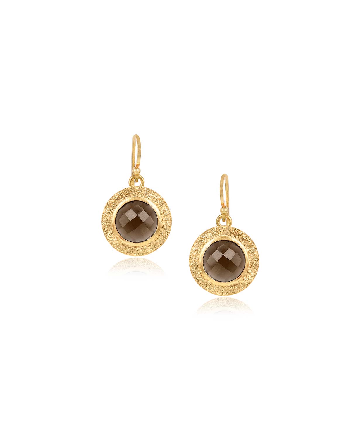 "Circular" Smoky Quartz Bold Gold Earrings