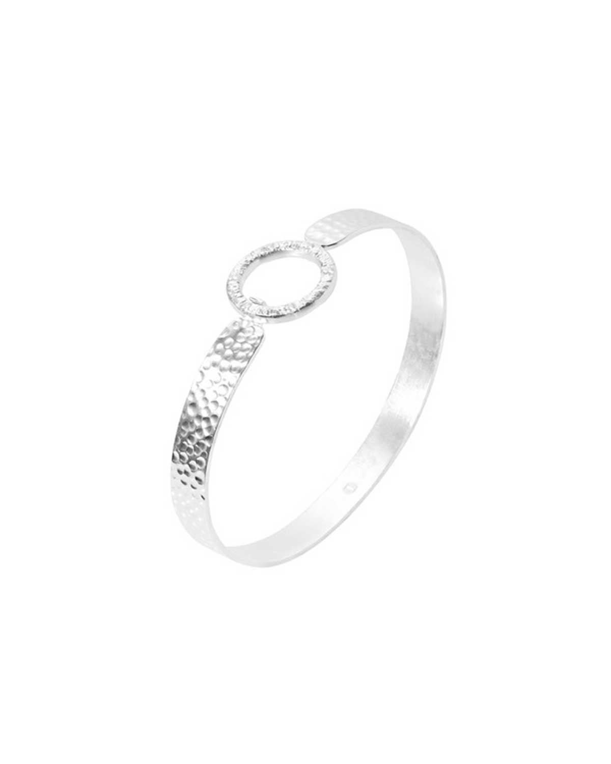 Sterling silver flexible bangle with a hammered finish and gemstone detailing