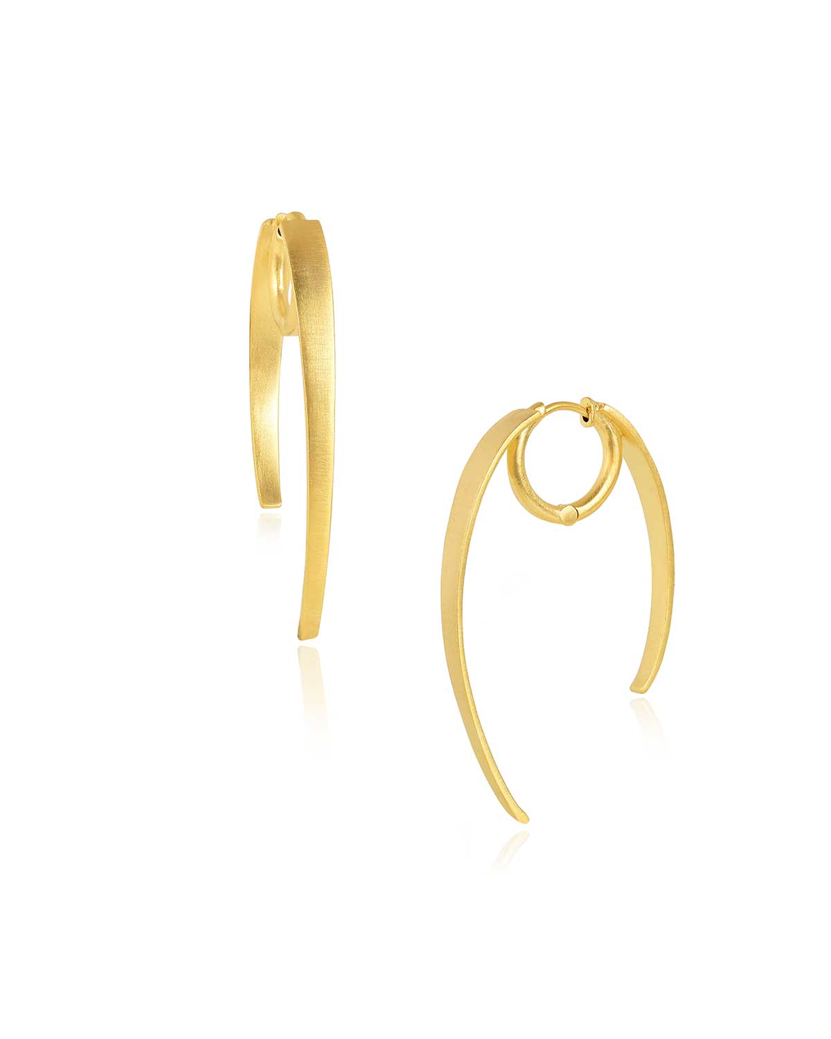 Modern spiky gold hoop earrings: front and side view