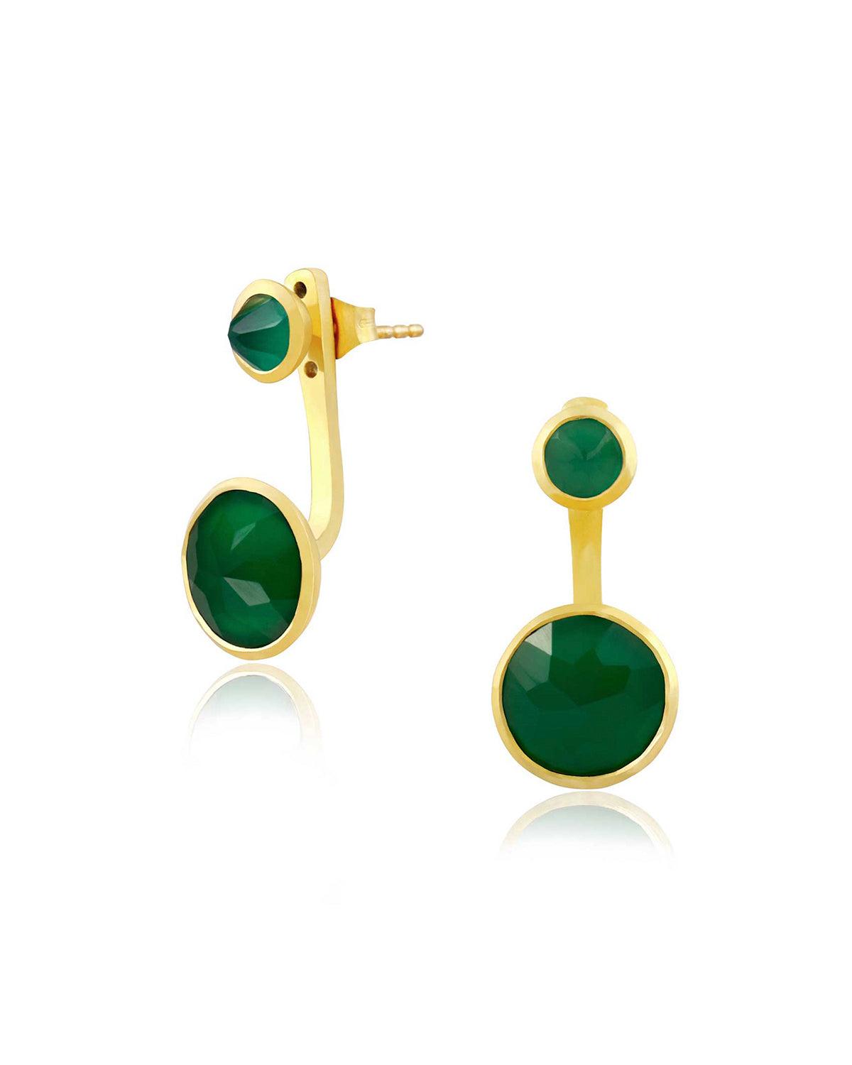 Indi Green Onyx Attachment Gold Earrings - Moon London