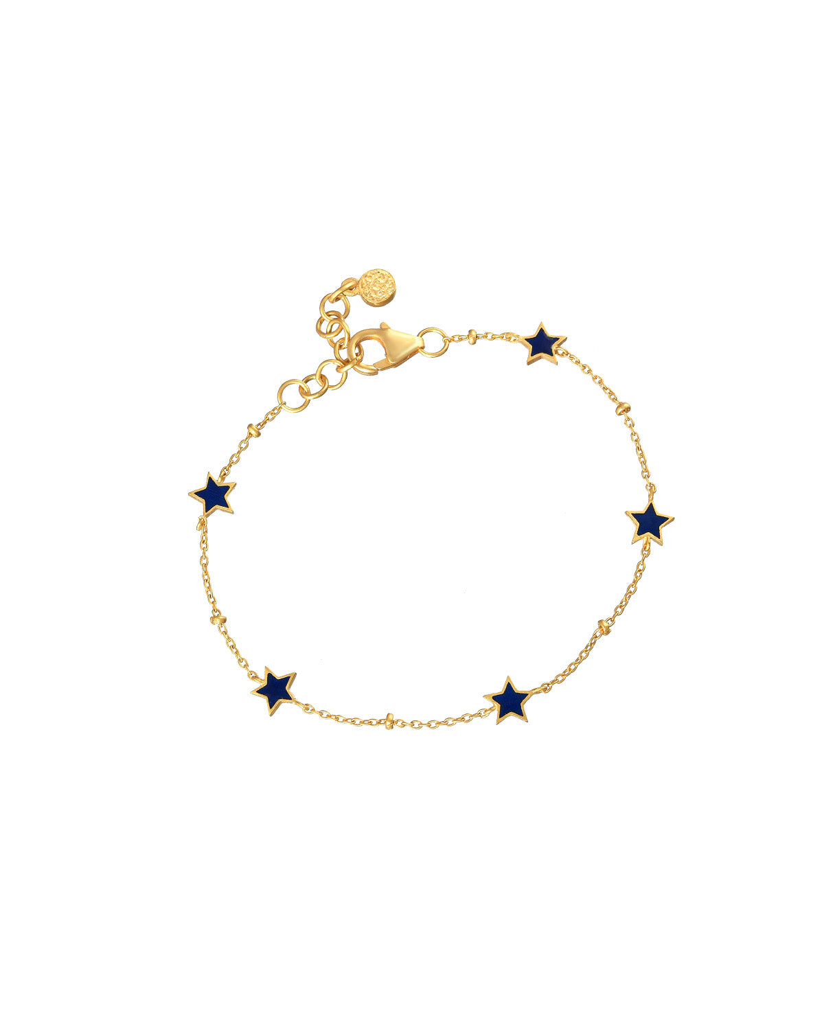 Two-tone adjustable bracelet in gold and silver with blue and orange enamel details