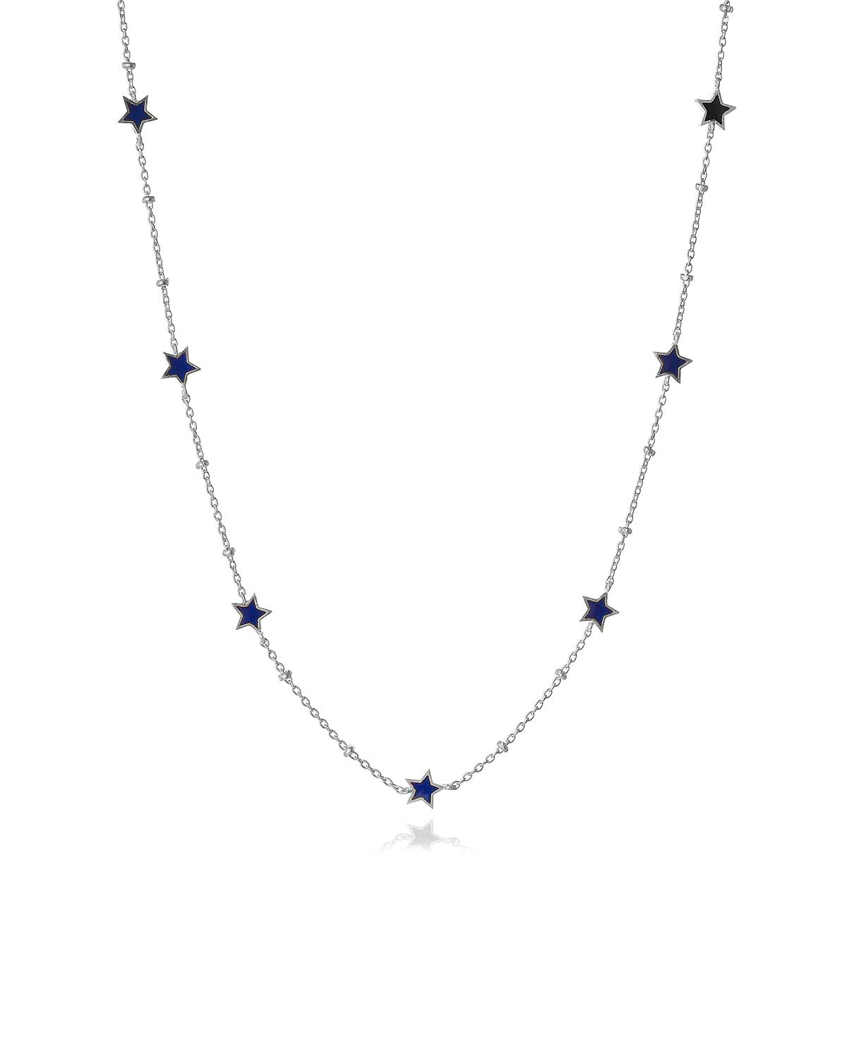 Festive gold and silver necklace with blue and red enamel details