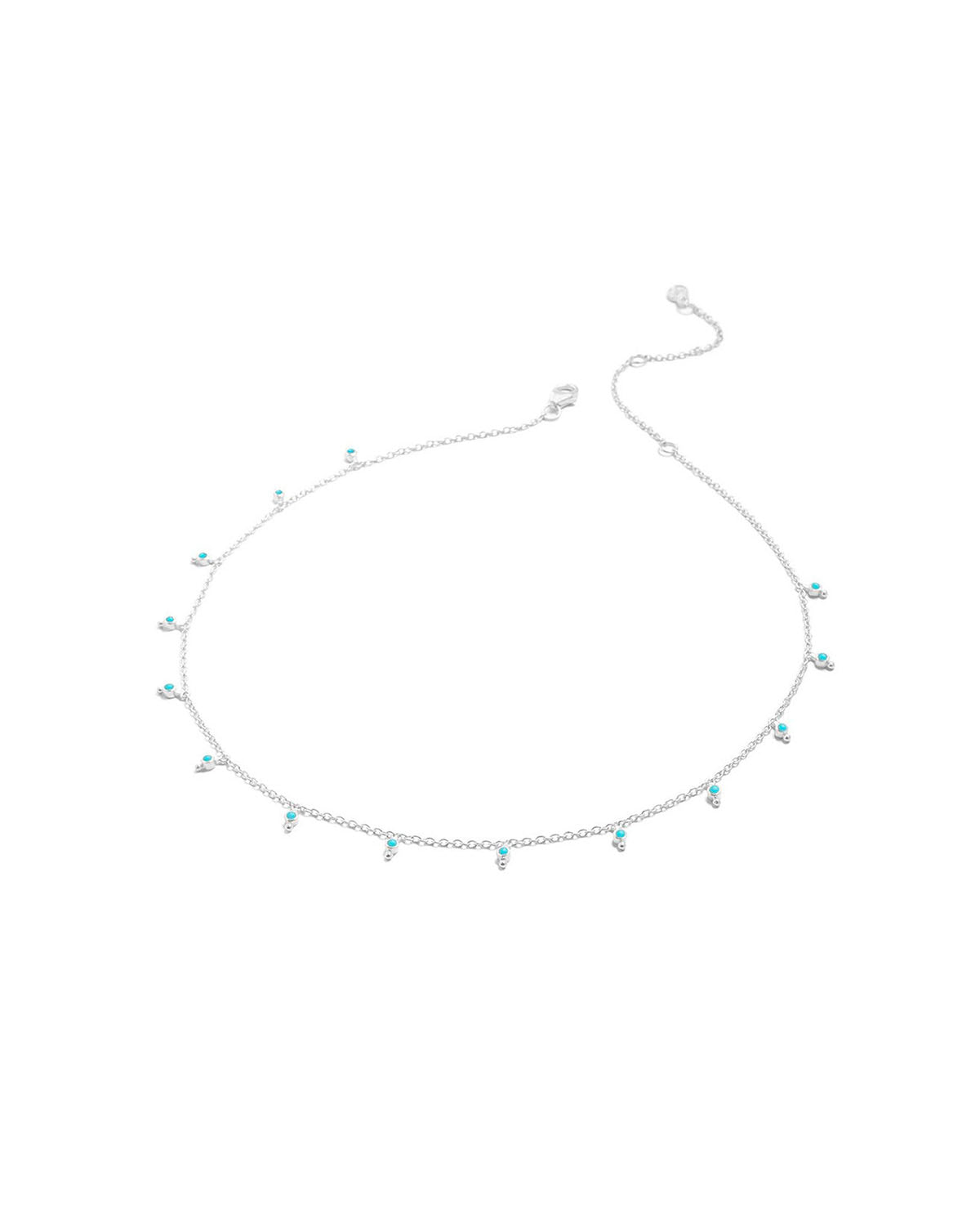 Silver necklace with tiny hand-cut turquoise gemstones and delicate chain