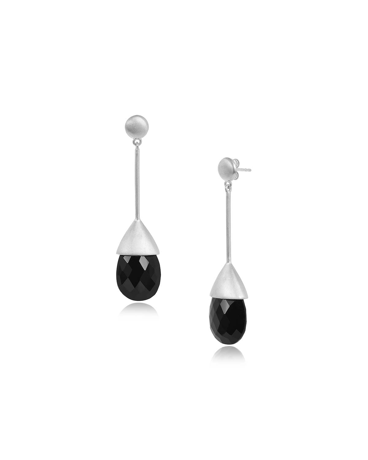 Baguette-cut black spinel gemstone drop earrings with a delicate vermeil finish