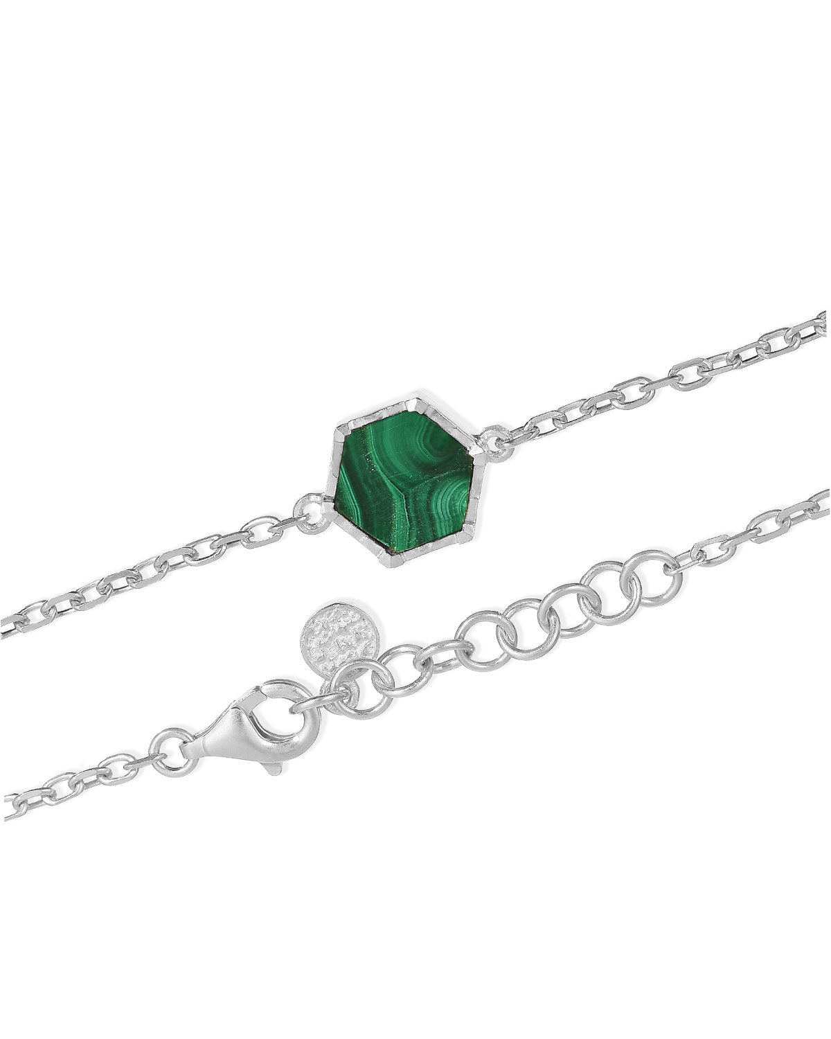 Gold and silver bracelet with a polished finish and malachite gemstone