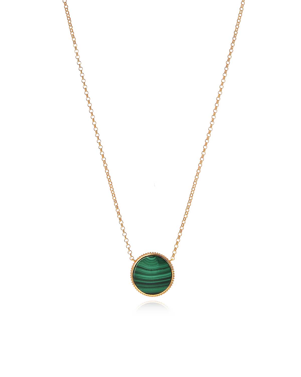 Gold necklace with natural lash green malachite gemstone and wave texture