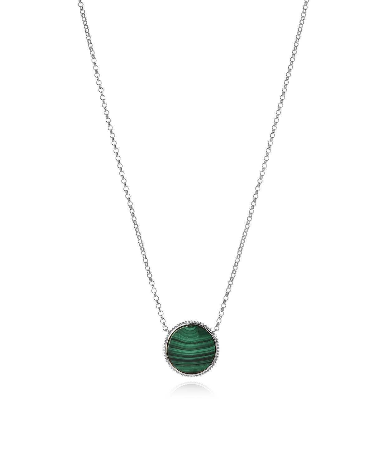 Sterling silver necklace with natural malachite gemstone and adjustable chain