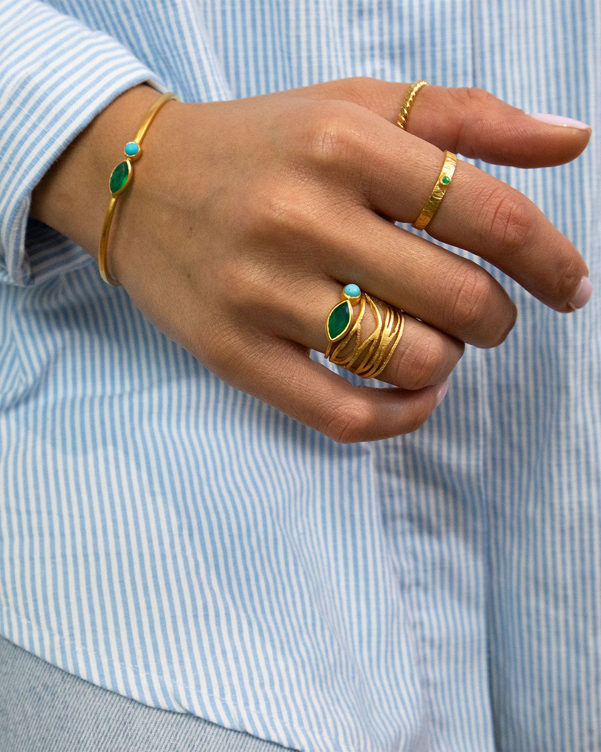 The ‘Euphorie’ Green Onyx & Tourques Gold Bangel - Moon London