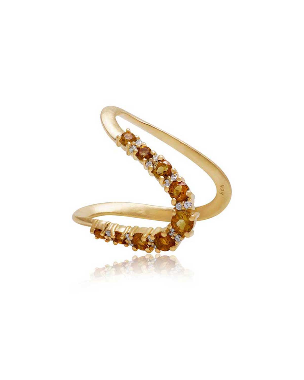 Gold ring with sparkling citrine gemstones in various sizes, versatile design